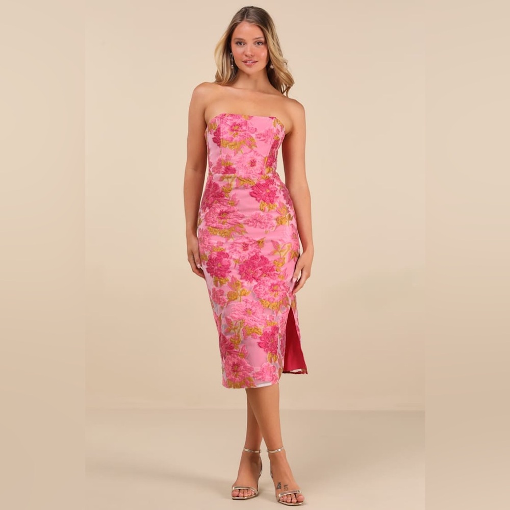 Lulu's Pink Floral Strapless Dress